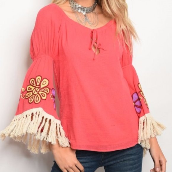 BOHO BELL SLEEVE TOP - Picture 1 of 3